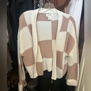 Jessica Simpson Checkered Cardigan - Cream and Tan